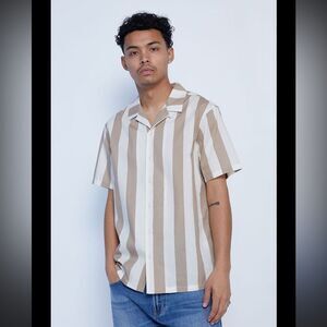 PacSun Tan Striped Resort Camp Shirt